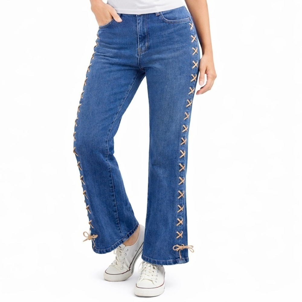 Vintage Y2K Carolina Blues Womens Lace Up Side Flare Jeans Size 12